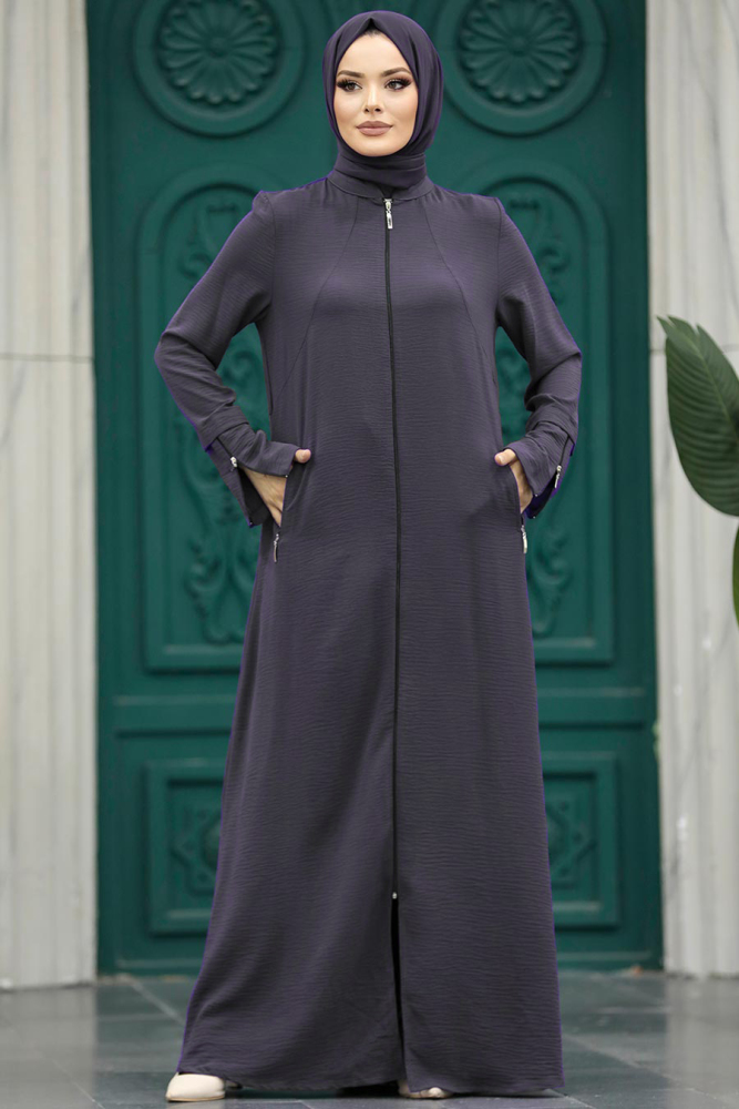 Neva Style - Cepli Füme Tesettür Ferace 11055FU - 1
