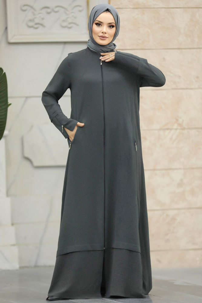 Neva Style - Cepli Füme Tesettür Ferace 11059FU - 2