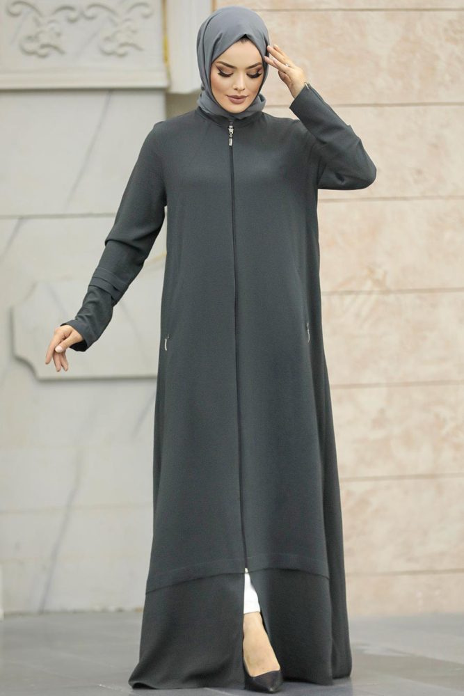Neva Style - Cepli Füme Tesettür Ferace 11059FU - 4
