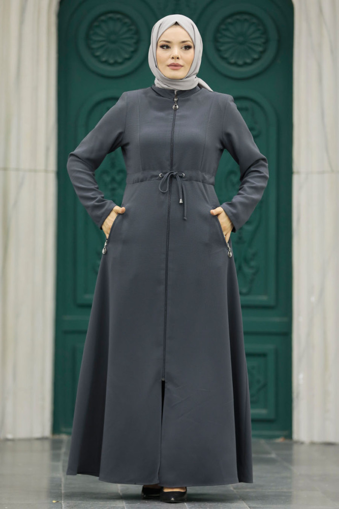 Neva Style - Cepli Füme Tesettür Ferace 60125FU - 2