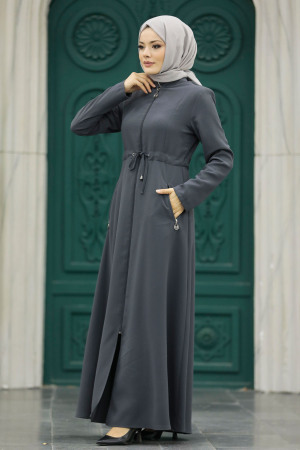 Neva Style - Cepli Füme Tesettür Ferace 60125FU - 3
