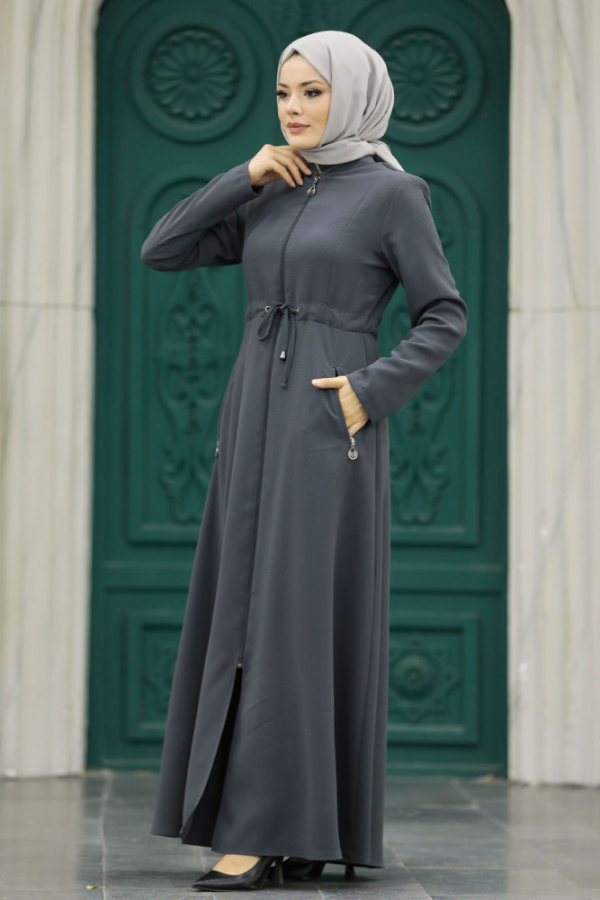 Neva Style - Cepli Füme Tesettür Ferace 60125FU - 3