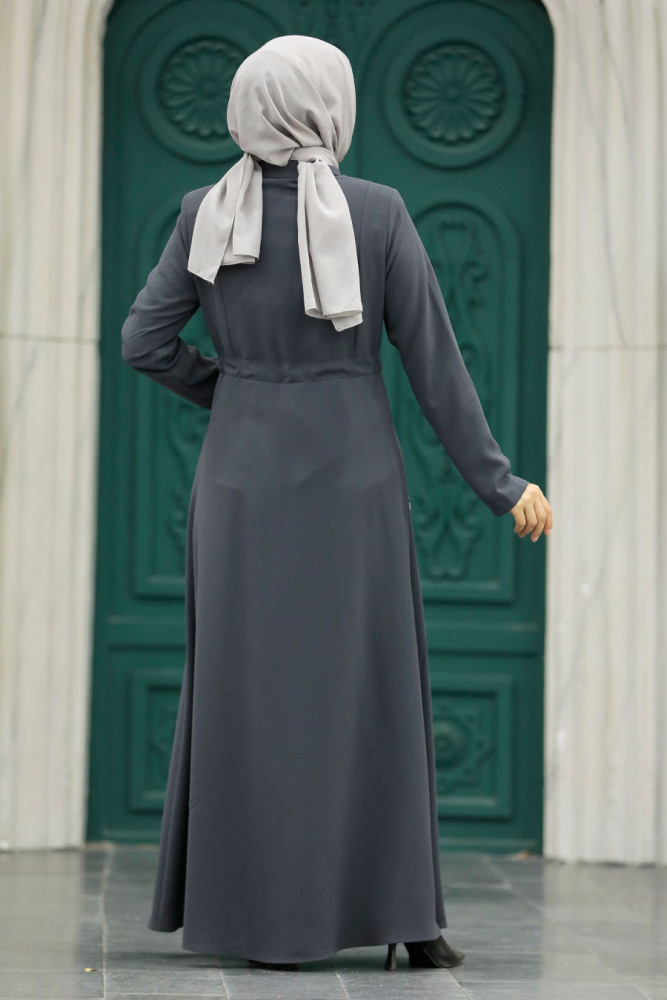 Neva Style - Cepli Füme Tesettür Ferace 60125FU - 4