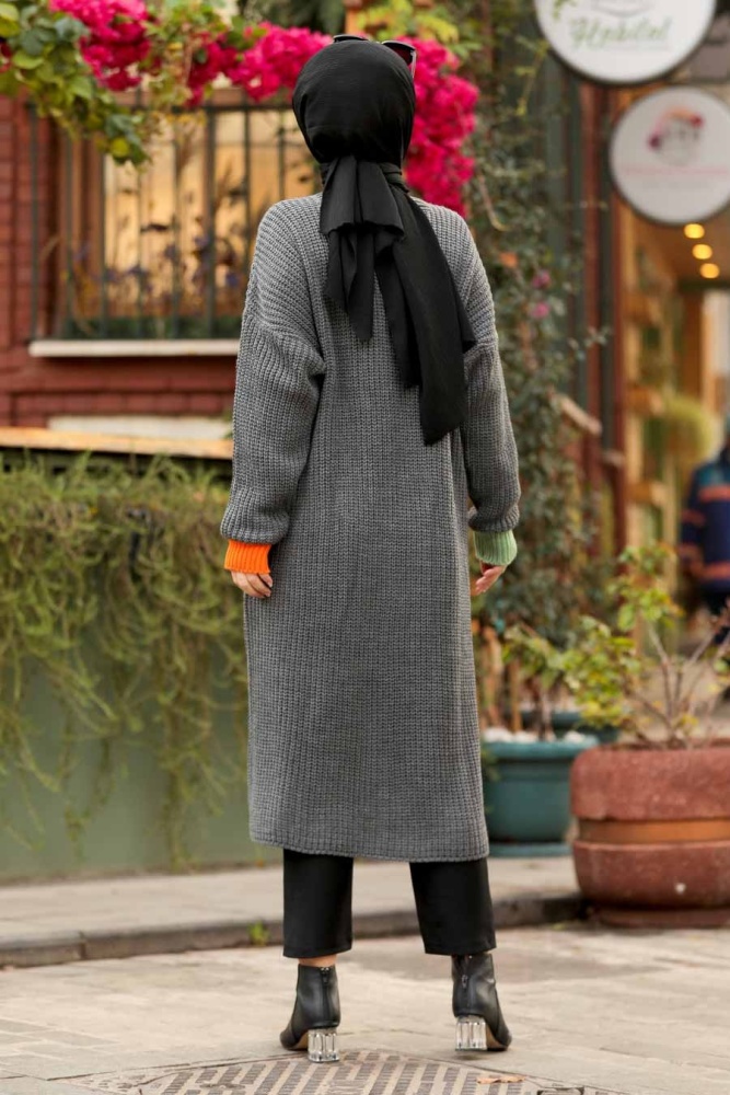  Cepli Füme Tesettür Triko Hırka 20103FU - 3