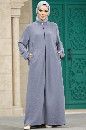Neva Style - Cepli Gri Tesettür Ferace 11055GR - 2