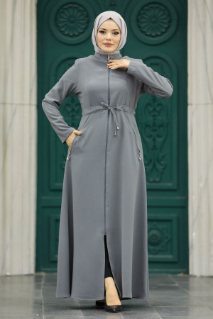 Neva Style - Cepli Gri Tesettür Ferace 60125GR - 2