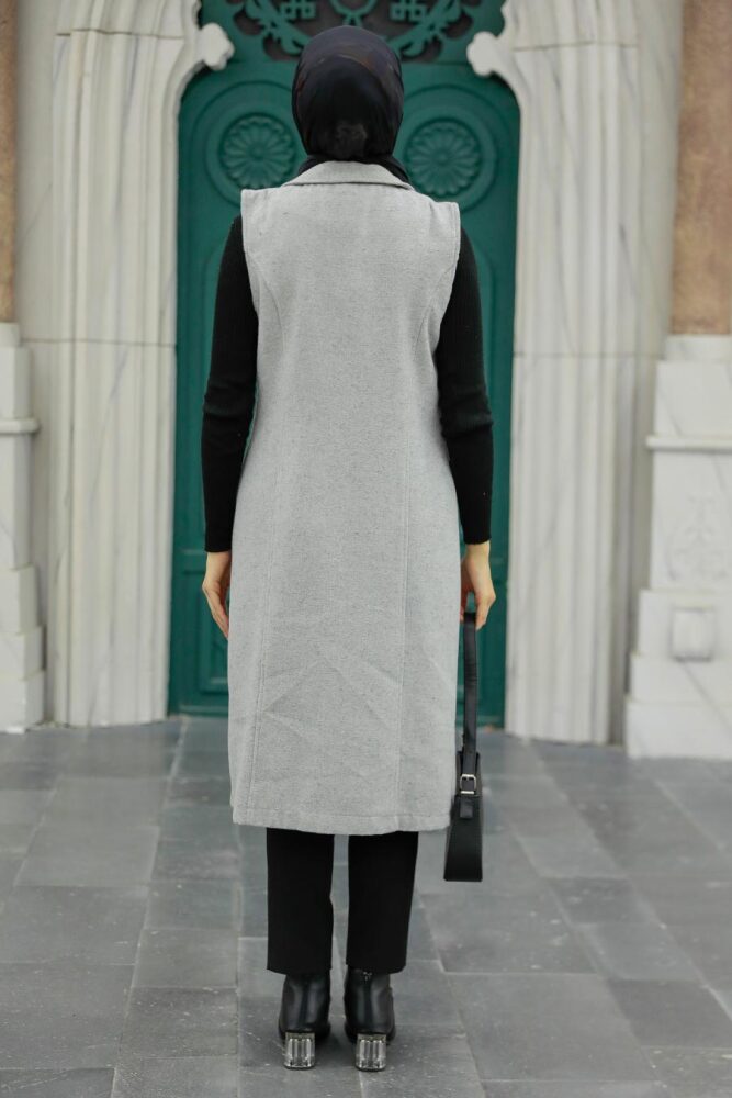 Neva Style - Cepli Gri Tesettür Kaşe Yelek 5824GR - 3