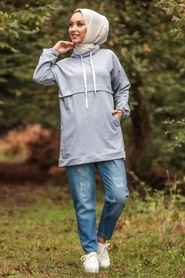 Neva Style - Cepli Gri Tesettür Sweatshirt & Tunik 1385GR - Thumbnail