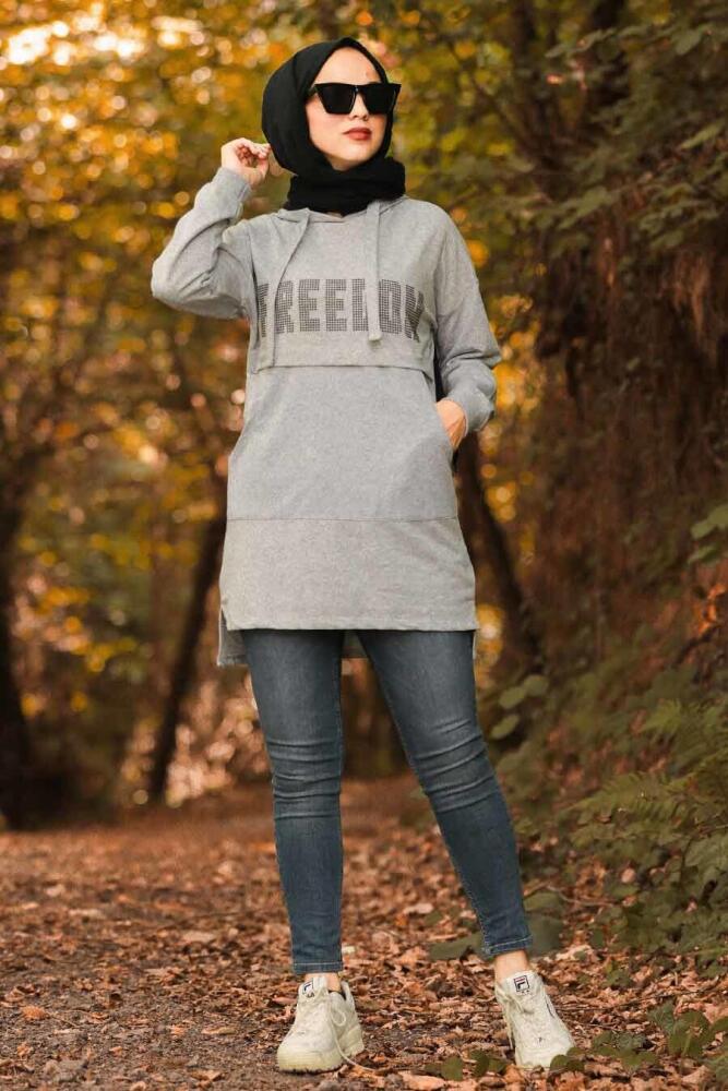 Neva Style - Cepli Gri Tesettür Sweatshirt & Tunik 8506GR - 1