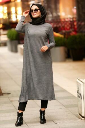 Neva Style - Cepli Gri Tesettür Triko Tunik 2740GR - 1