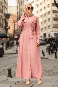 Neva Style - Cepli Gül Kurusu Tesettür Elbise 10049GK - Thumbnail