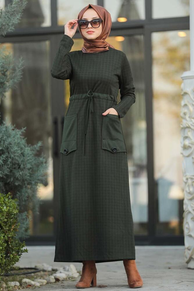 Neva Style - Cepli Haki Tesettür Elbise 80380HK - 1