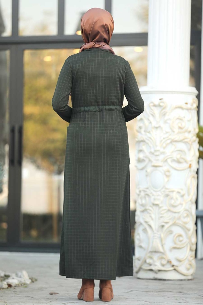 Neva Style - Cepli Haki Tesettür Elbise 80380HK - 2