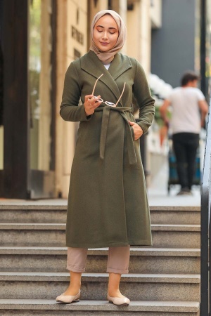 Manteau long à poches – Kaki 5173HK 