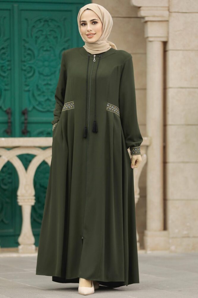 Neva Style - Cepli Haki Tesettür Rabia Krep Ferace 619HK - 2