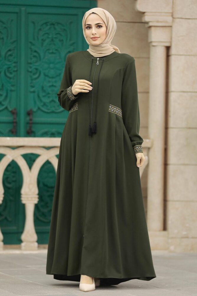 Neva Style - Cepli Haki Tesettür Rabia Krep Ferace 619HK - 3