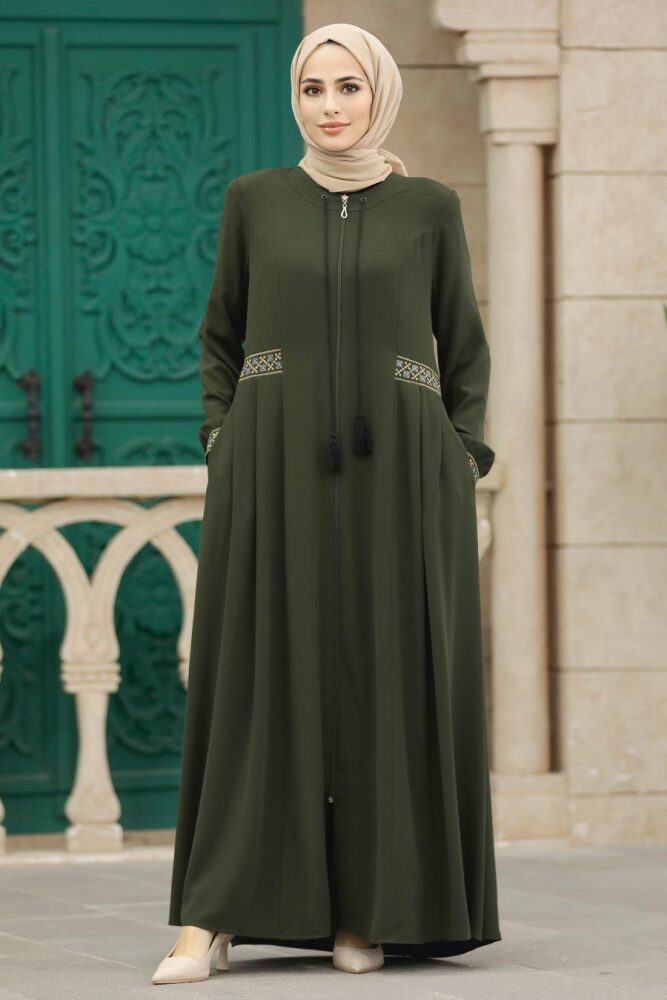Neva Style - Cepli Haki Tesettür Rabia Krep Ferace 619HK - 1