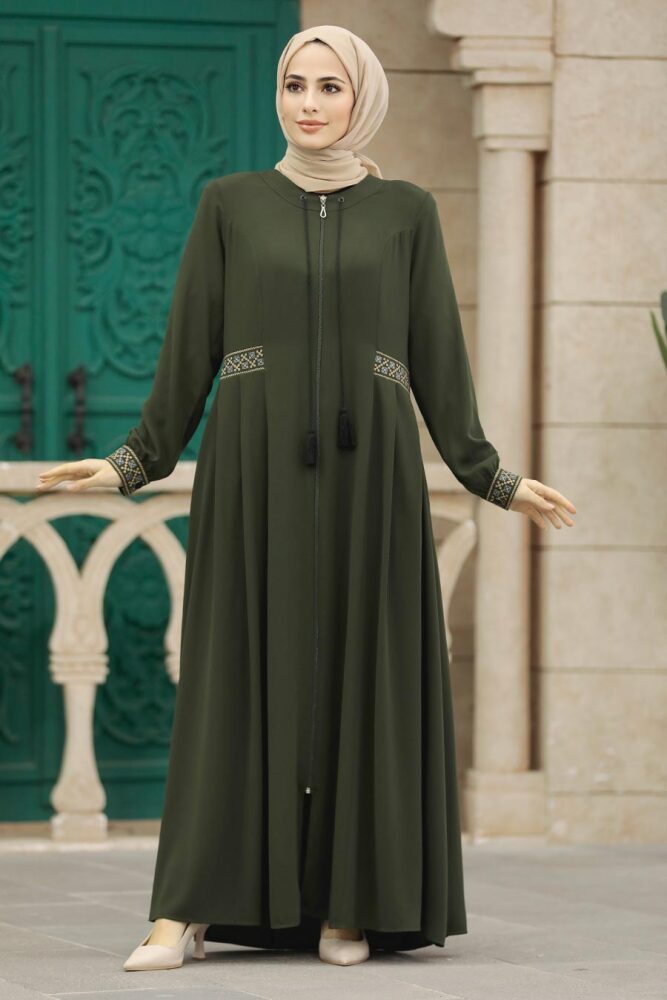 Neva Style - Cepli Haki Tesettür Rabia Krep Ferace 619HK - 4