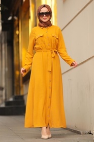 Neva Style - Cepli Hardal Tesettür Elbise 10049HR - Thumbnail