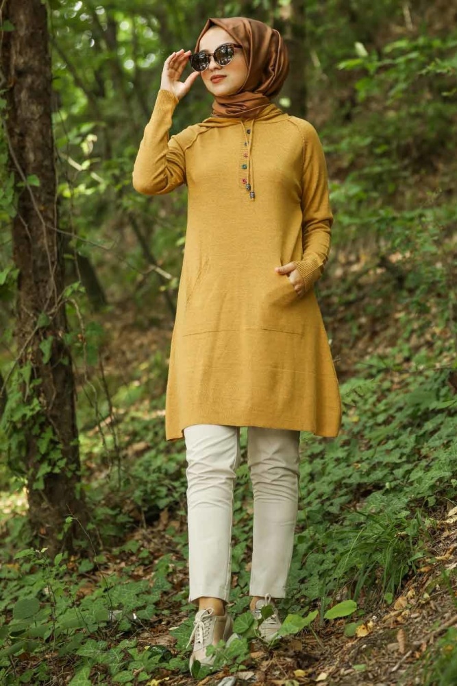 Neva Style - Cepli Hardal Tesettür Triko Tunik 16109HR - 1