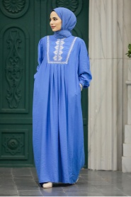 Neva Style - Cepli İndigo Mavisi Tesettür Elbise 89531IM - Thumbnail