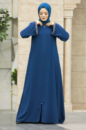 Neva Style - Cepli İndigo Mavisi Tesettür Rabia Krep Ferace 624IM - 2