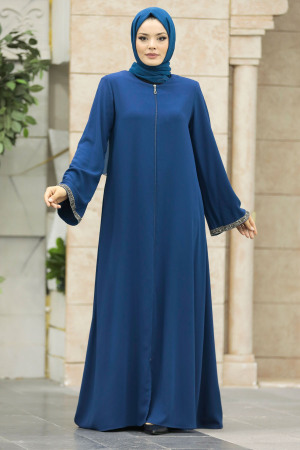 Neva Style - Cepli İndigo Mavisi Tesettür Rabia Krep Ferace 624IM - 3