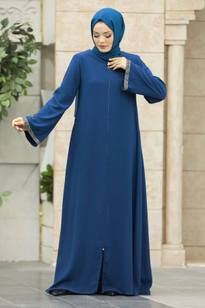 Neva Style - Cepli İndigo Mavisi Tesettür Rabia Krep Ferace 624IM - 4