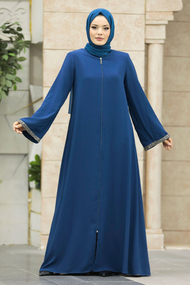 Neva Style - Cepli İndigo Mavisi Tesettür Rabia Krep Ferace 624IM - 1