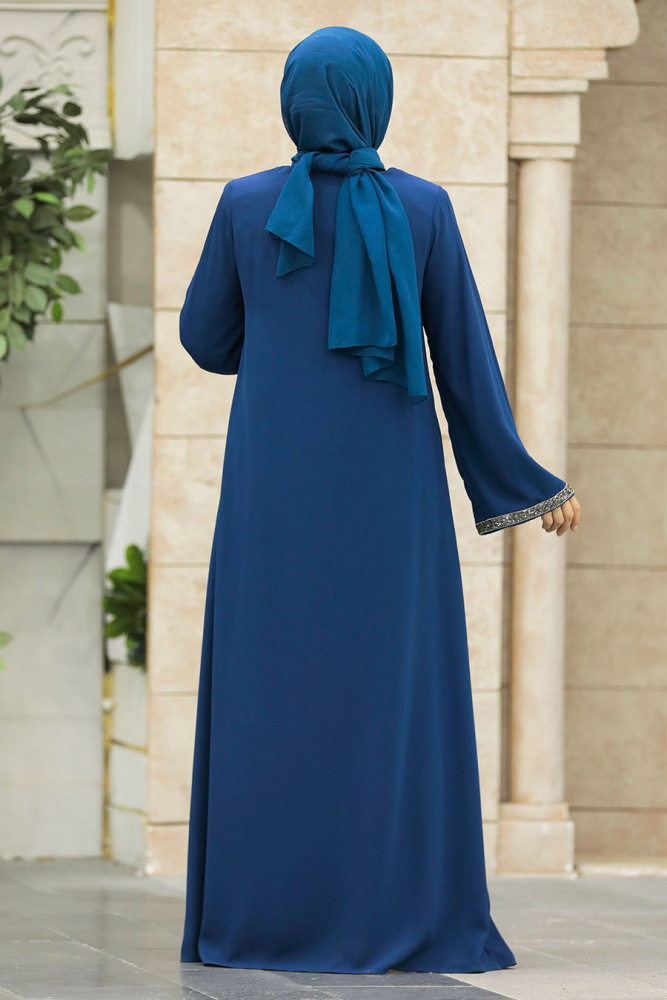 Neva Style - Cepli İndigo Mavisi Tesettür Rabia Krep Ferace 624IM - 5
