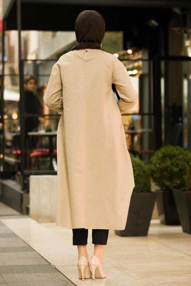 Neva Style - Cepli Keten Bej Tesettür Tunik 1215BEJ - 2