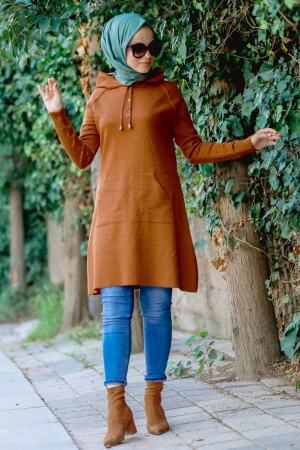 Neva Style - Cepli Kiremit Tesettür Triko Tunik 16109KRMT - 1