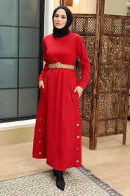 Neva Style - Cepli Kırmızı Tesettür Elbise 5804K - Thumbnail