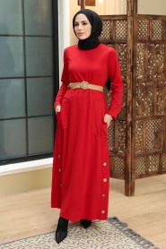 Neva Style - Cepli Kırmızı Tesettür Elbise 5804K - Thumbnail