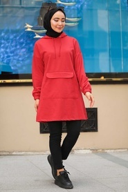 Neva Style - Cepli Kırmızı Tesettür Sweatshirt 1616K - Thumbnail