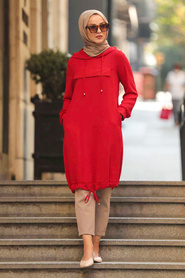 Neva Style - Cepli Kırmızı Tesettür Tunik 22850K - Thumbnail