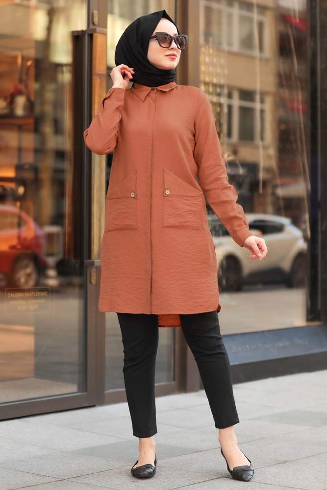 Neva Style - Cepli Koyu Somon Tesettür Tunik 5753KSMN - 1