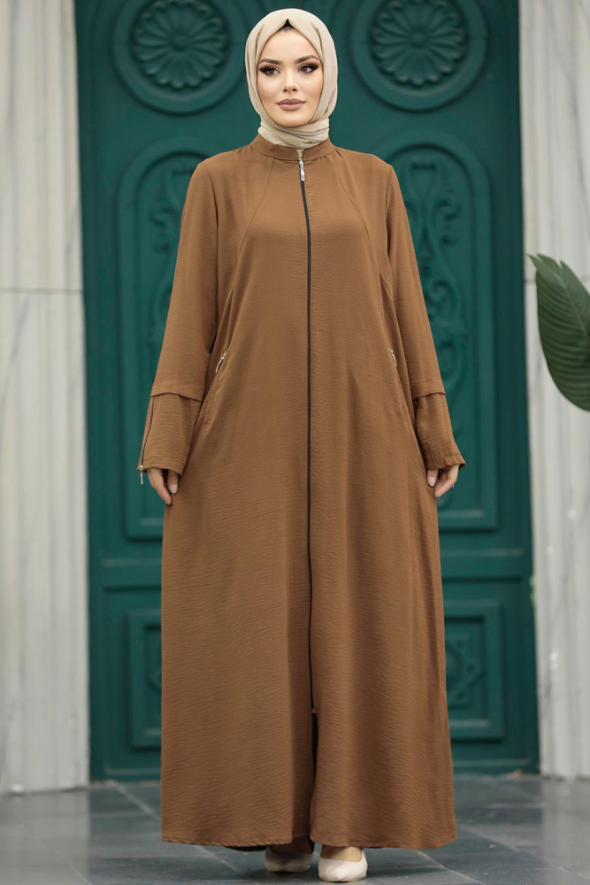 Neva Style - Cepli Koyu Taba Tesettür Ferace 11055KTB - 1