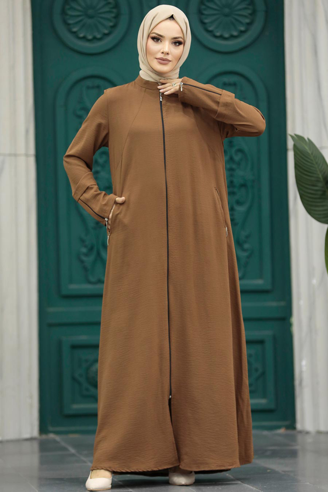 Neva Style - Cepli Koyu Taba Tesettür Ferace 11055KTB - 2