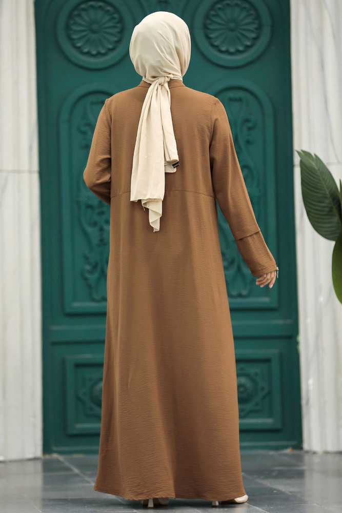 Neva Style - Cepli Koyu Taba Tesettür Ferace 11055KTB - 4