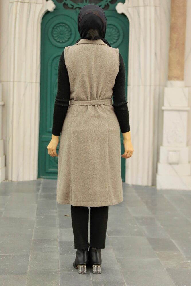 Neva Style - Cepli Koyu Vizon Tesettür Kaşe Yelek 5824KV - 4