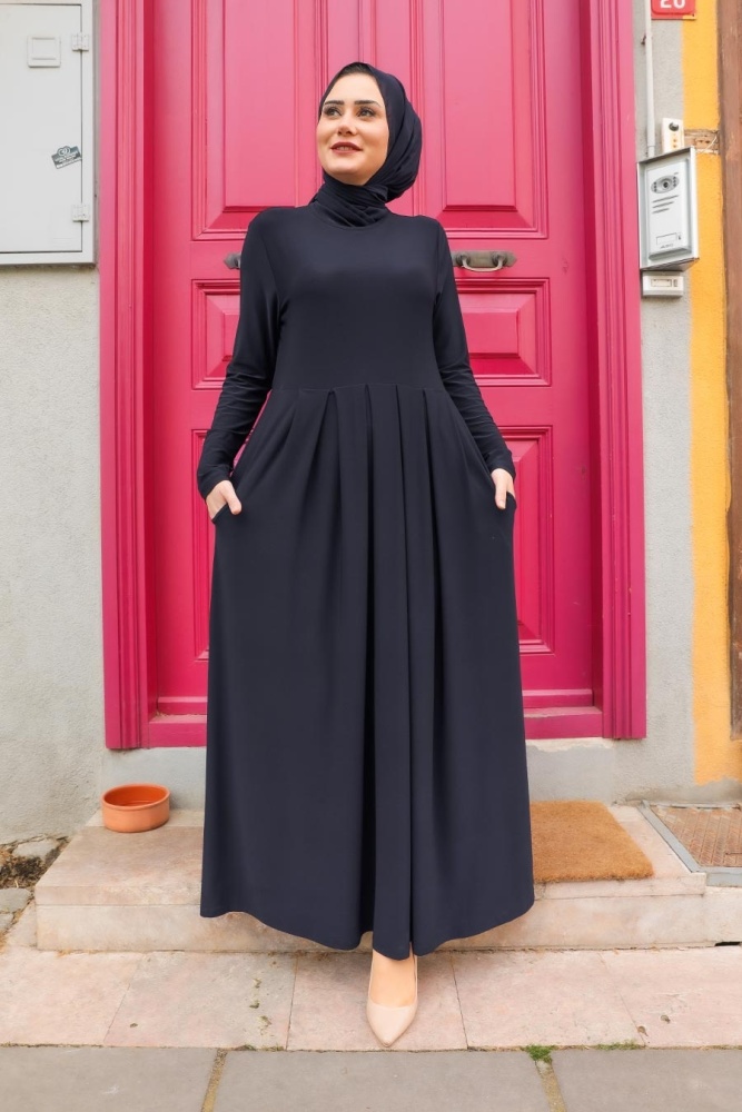  Cepli Lacivert Tesettür Elbise 4550L - 1
