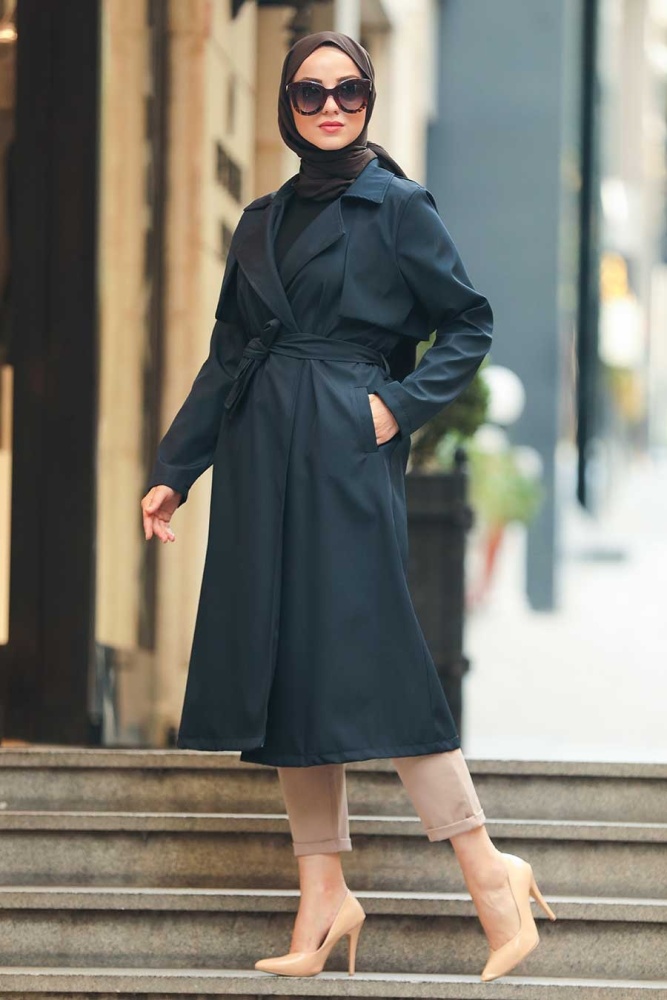 Neva Style - Cepli Lacivert Tesettür Trençkot 51650L - 1
