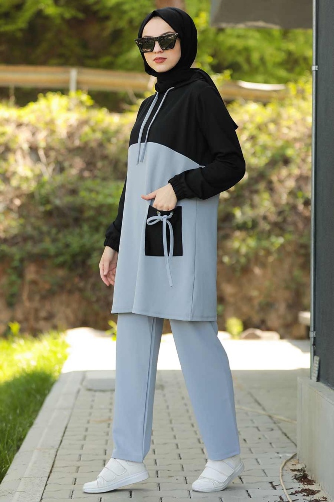 Neva Style - Cepli Mavi Tesettür İkili Takım 61110M - 3
