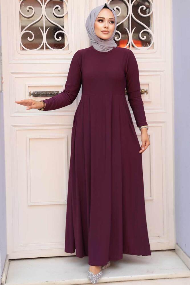 Neva Style - Cepli Mürdüm Tesettür Elbise 18130MU - 1
