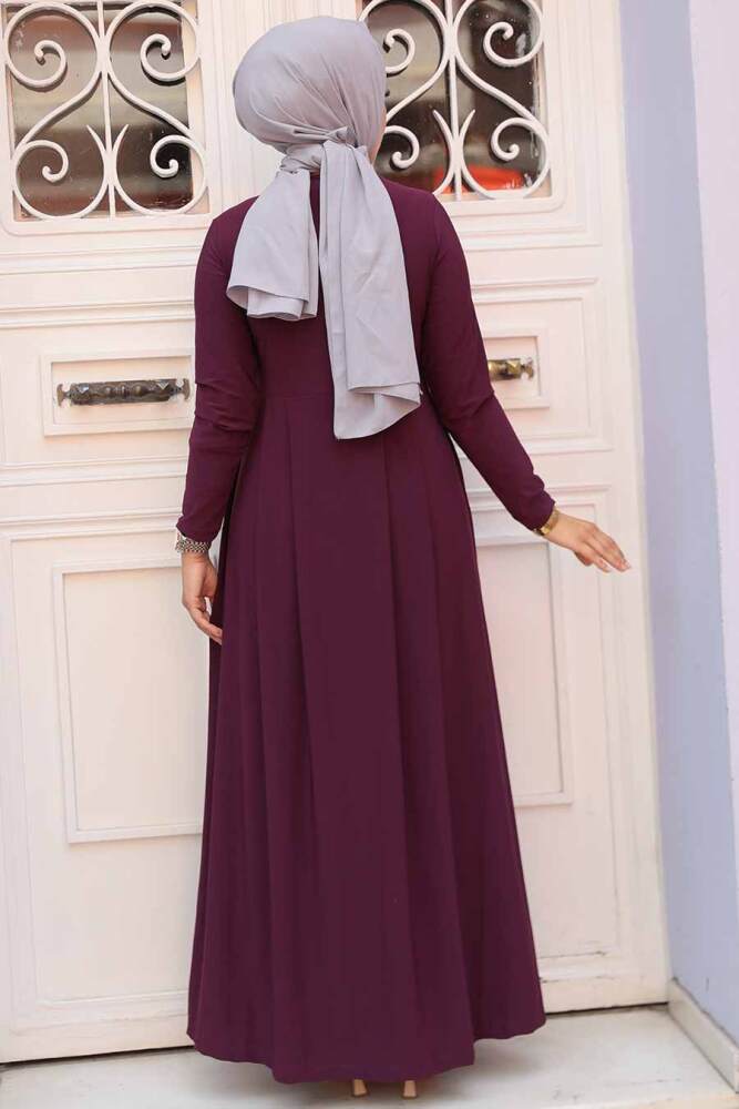 Neva Style - Cepli Mürdüm Tesettür Elbise 18130MU - 3