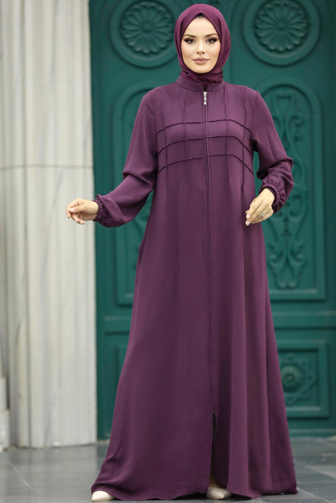 Neva Style - Cepli Mürdüm Tesettür Ferace 11069MU - 2