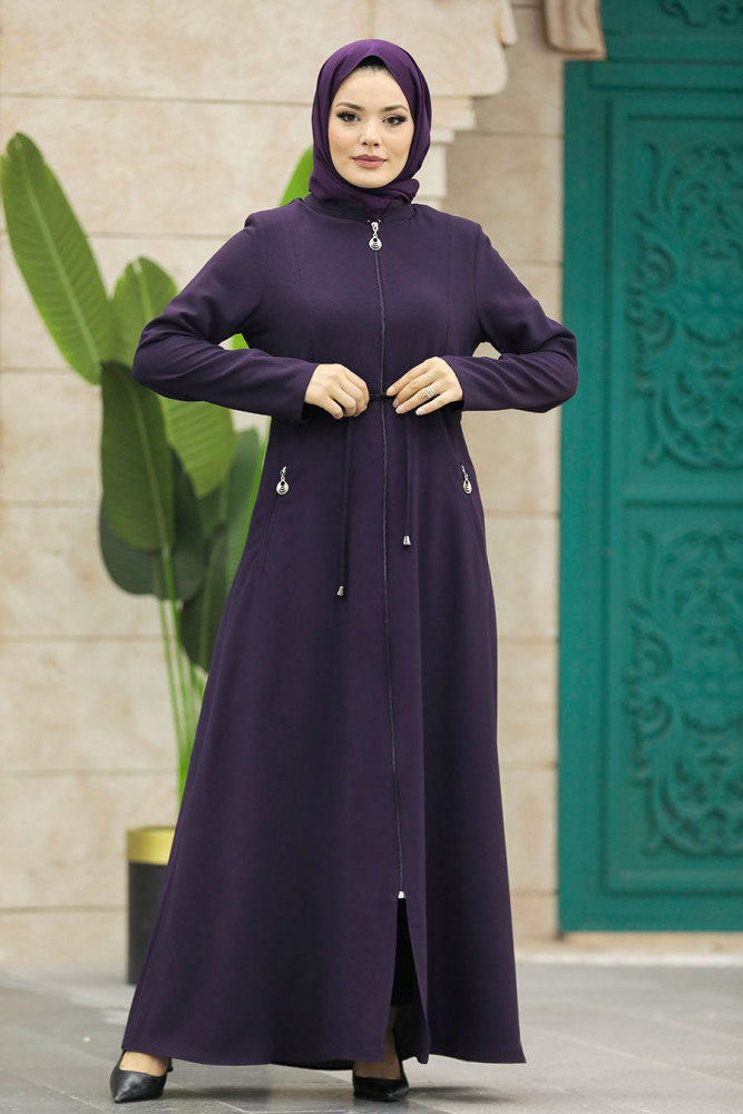 Neva Style - Cepli Mürdüm Tesettür Ferace 60125MU - 4