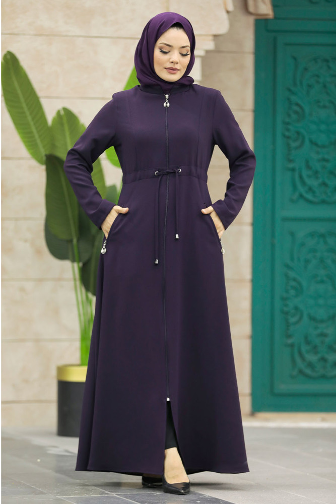 Neva Style - Cepli Mürdüm Tesettür Ferace 60125MU - 5