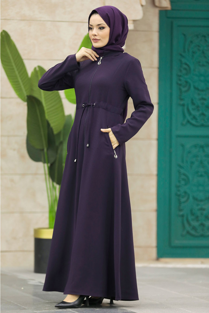 Neva Style - Cepli Mürdüm Tesettür Ferace 60125MU - 2